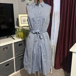Who What Wear Sleeveless Chambray Midi Dress - Light Blue